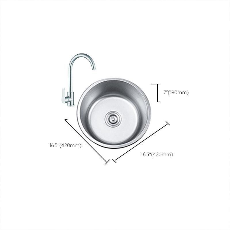 Round Single Bowl Kitchen Sink Stainless Steel Sink with Drain Strainer Set