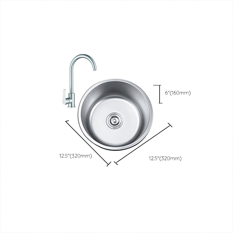 Round Single Bowl Kitchen Sink Stainless Steel Sink with Drain Strainer Set