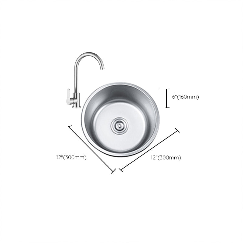 Round Single Bowl Kitchen Sink Stainless Steel Sink with Drain Strainer Set