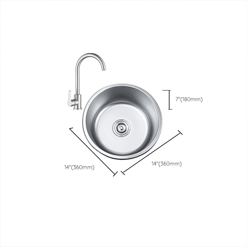 Round Single Bowl Kitchen Sink Stainless Steel Sink with Drain Strainer Set
