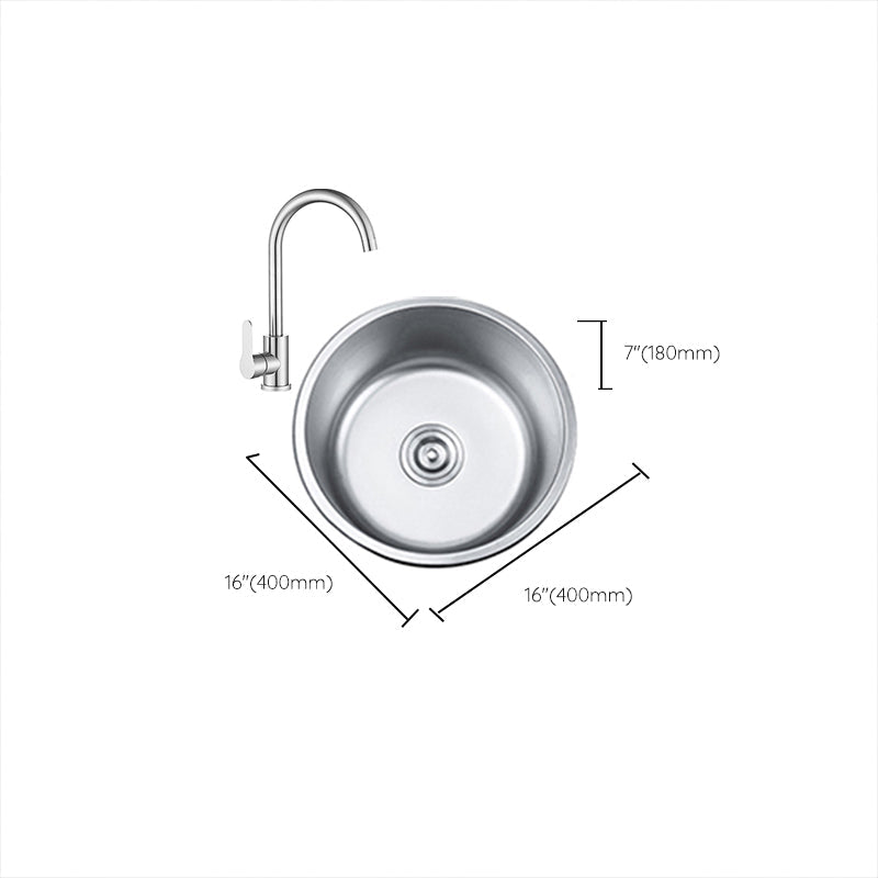 Round Single Bowl Kitchen Sink Stainless Steel Sink with Drain Strainer Set