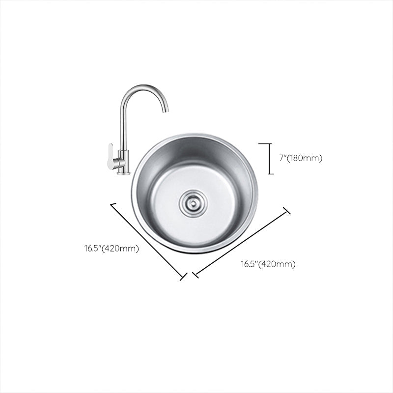 Round Single Bowl Kitchen Sink Stainless Steel Sink with Drain Strainer Set