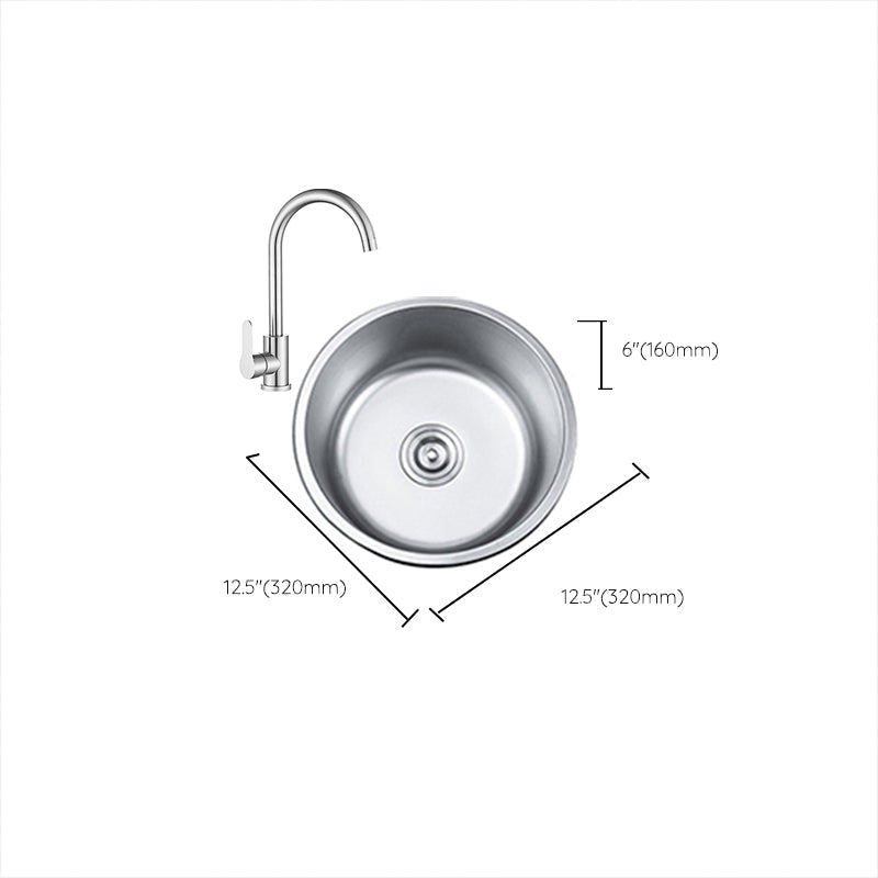 Round Single Bowl Kitchen Sink Stainless Steel Sink with Drain Strainer Set