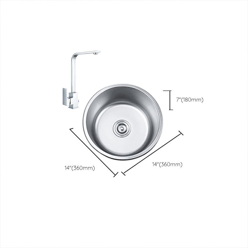 Round Single Bowl Kitchen Sink Stainless Steel Sink with Drain Strainer Set