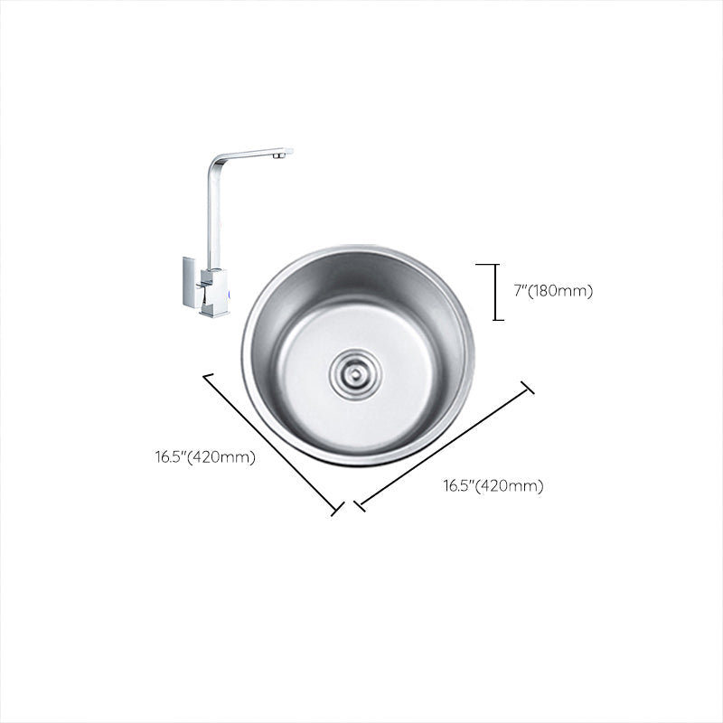 Round Single Bowl Kitchen Sink Stainless Steel Sink with Drain Strainer Set