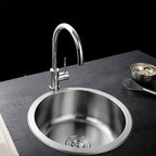 Contemporary Single Basin Kitchen Sink Round Stainless Steel Sink with Drain Strainer Set