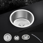 Contemporary Single Bowl Kitchen Sink Round Stainless Steel Sink with Drain Strainer Set