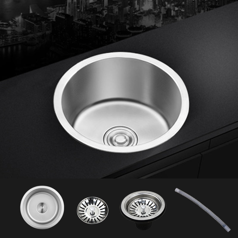 Contemporary Single Bowl Kitchen Sink Round Stainless Steel Sink with Drain Strainer Set