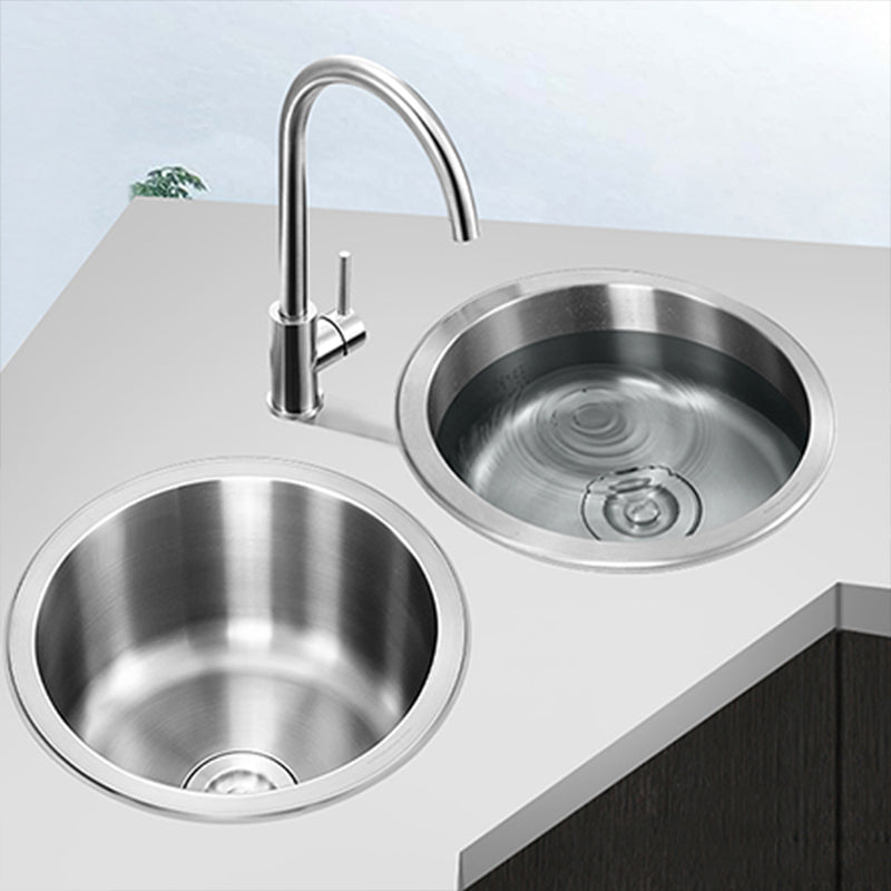 Contemporary Single Bowl Kitchen Sink Round Stainless Steel Sink with Drain Strainer Set