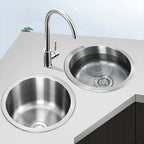 Contemporary Single Basin Kitchen Sink Round Stainless Steel Sink with Drain Strainer Set