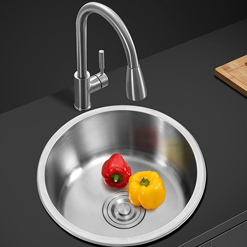 Contemporary Single Bowl Kitchen Sink Round Stainless Steel Sink with Drain Strainer Set