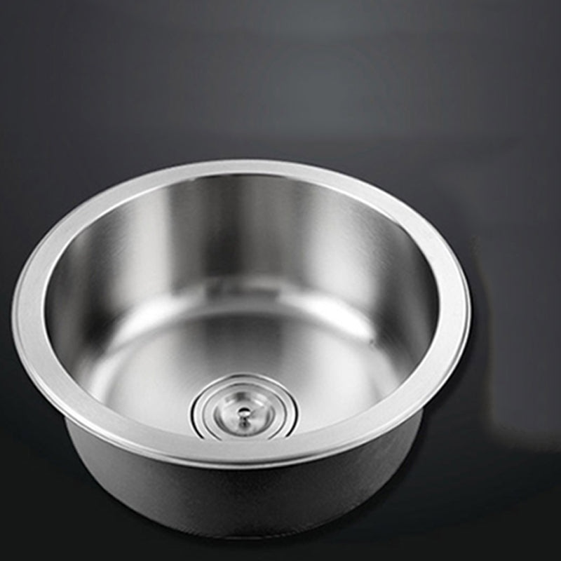 Contemporary Single Bowl Kitchen Sink Round Stainless Steel Sink with Drain Strainer Set
