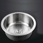 Contemporary Single Basin Kitchen Sink Round Stainless Steel Sink with Drain Strainer Set