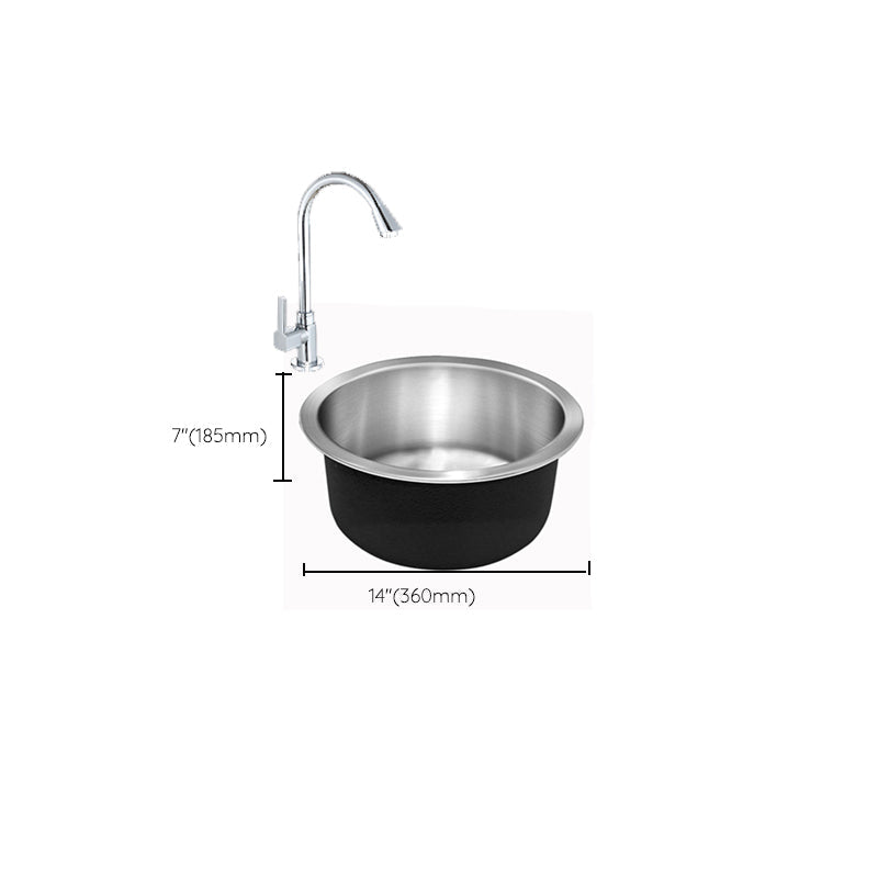 Contemporary Single Bowl Kitchen Sink Round Stainless Steel Sink with Drain Strainer Set