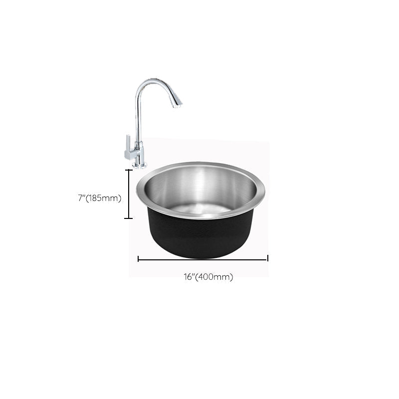 Contemporary Single Basin Kitchen Sink Round Stainless Steel Sink with Drain Strainer Set