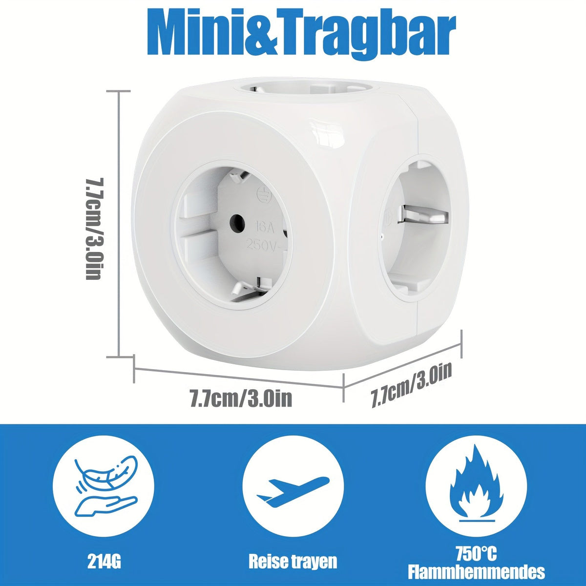 Compact Portable Power Plug Cube with 5 Electric Outlets – Lightweight and Safe for Home, Office, and Travel