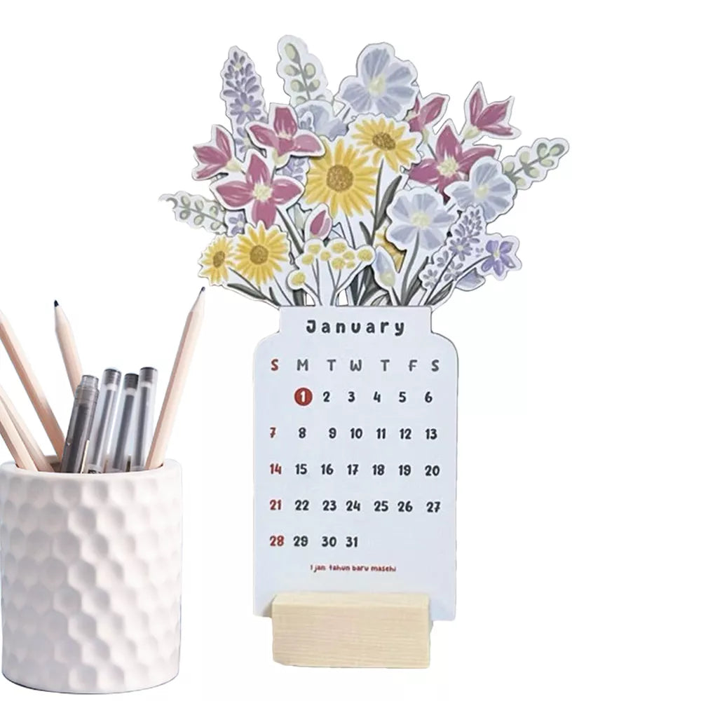 2025 Bloomy Flowers Desk Calendar Decorative & Functional Planner