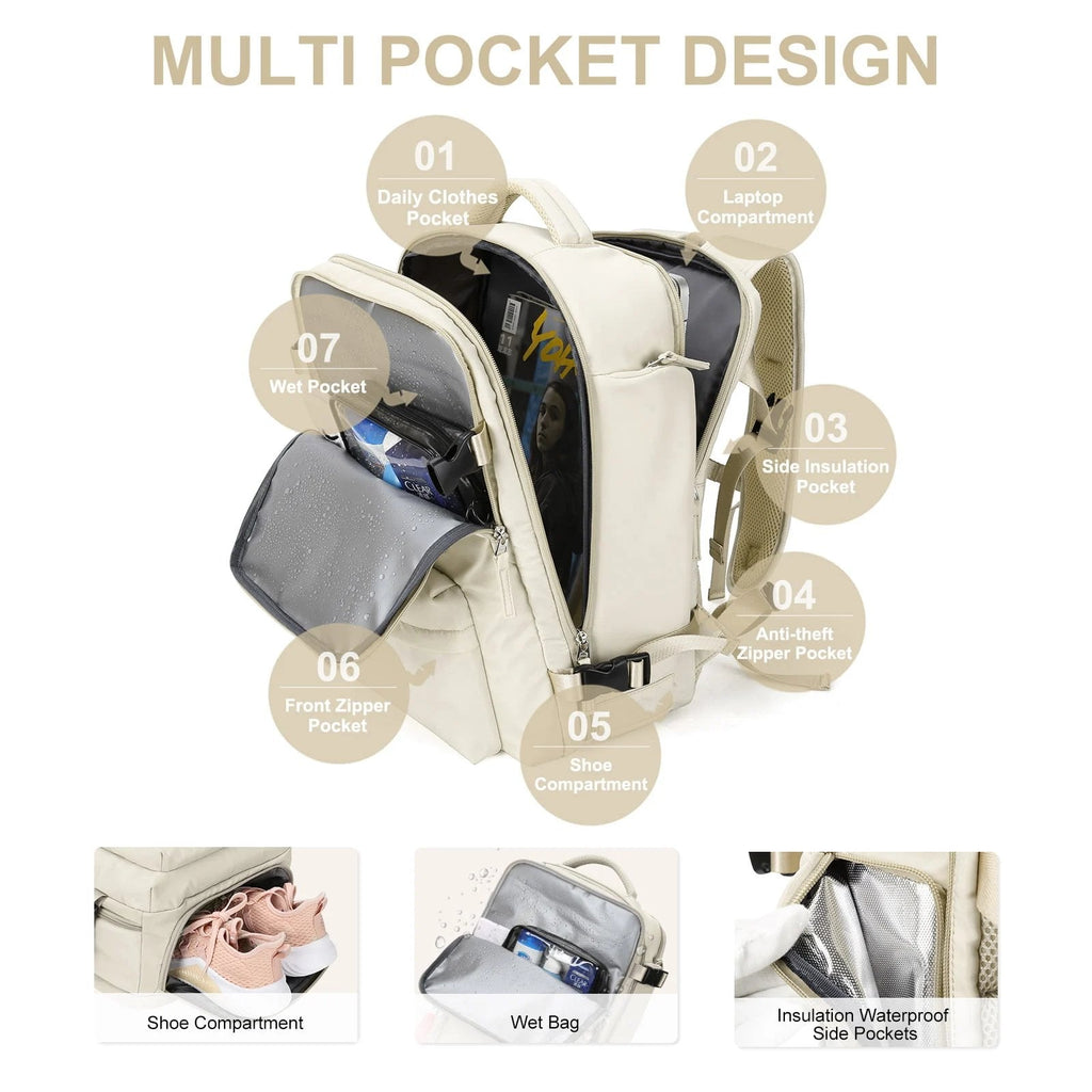 Women's Large Travel Backpack – Waterproof Hiking Rucksack | Anti-Theft & USB Charging