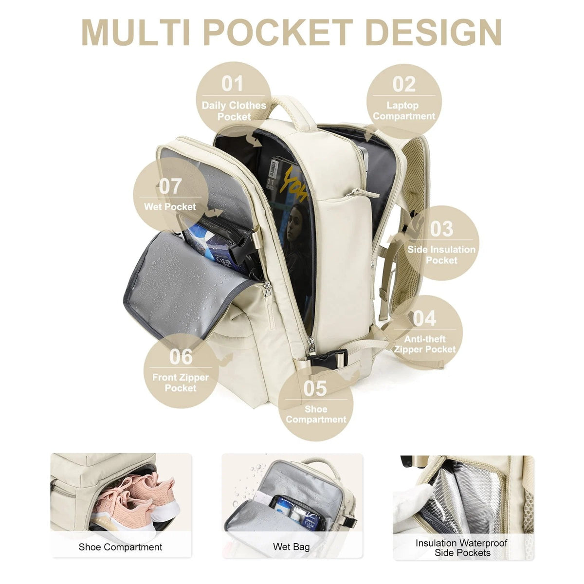 Women's Large Travel Backpack Waterproof Hiking Backpack
