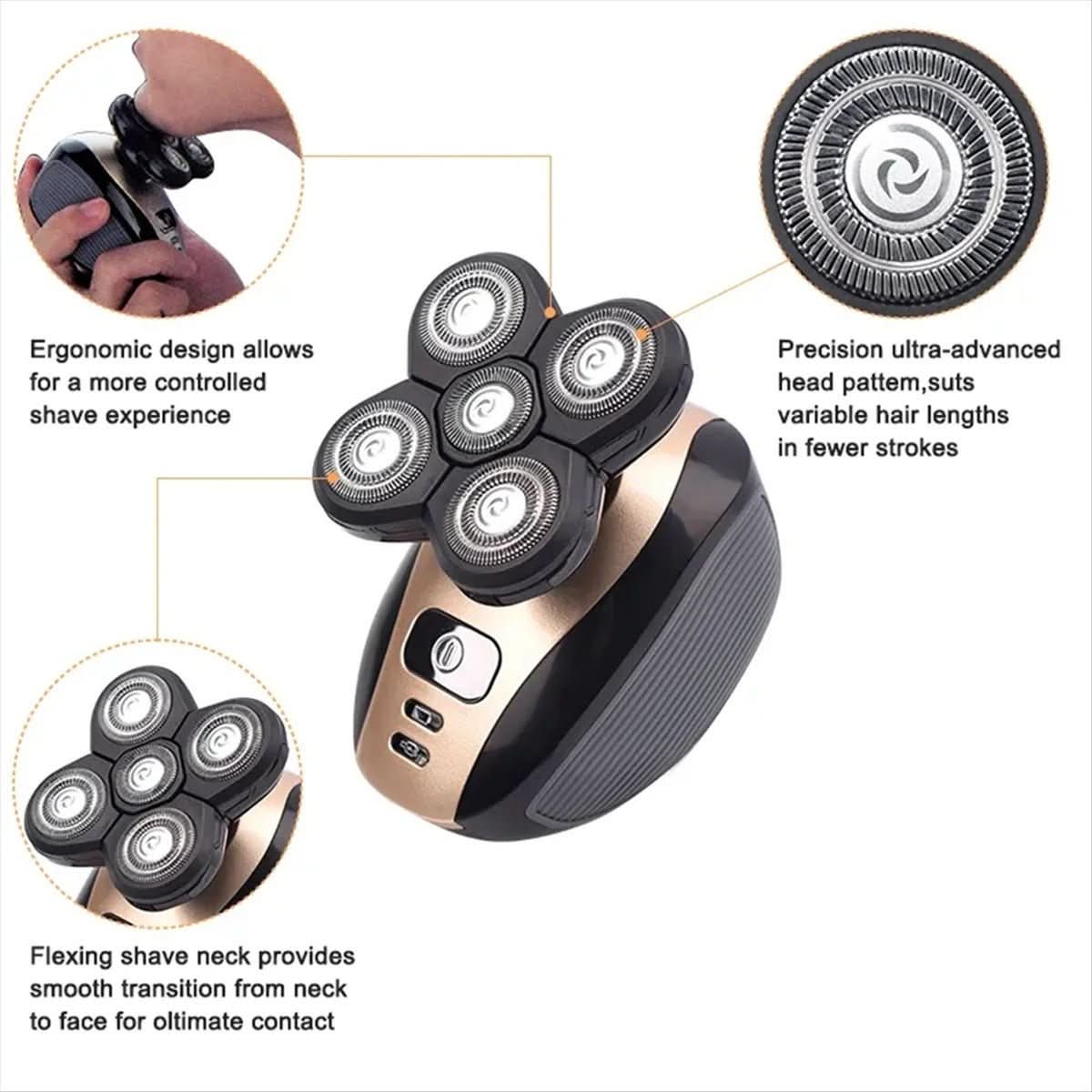 5-in-1 trimmer with floating shaving heads & accessories