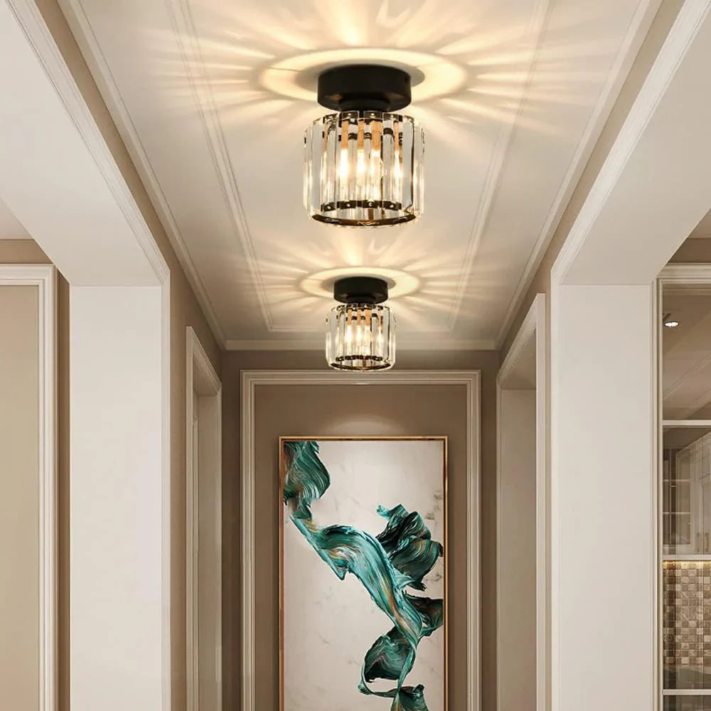 Modern Crystal Ceiling Light with Gold and Black Accents – Stylish Lighting for Your Home