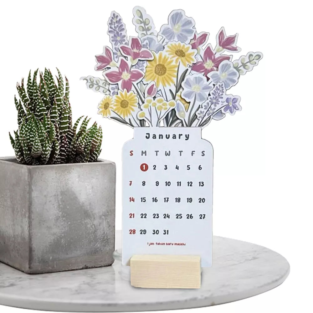 2025 Bloomy Flowers Desk Calendar Decorative & Functional Planner
