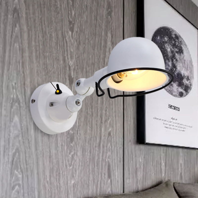 Metallic Dome Shade Wall Lighting Vintage Style 1 Light Bedroom Rotatable Wall Lamp with Ring in White/Red