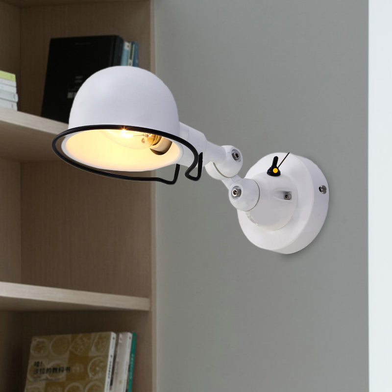 Metallic Dome Shade Wall Lighting Vintage Style 1 Light Bedroom Rotatable Wall Lamp with Ring in White/Red