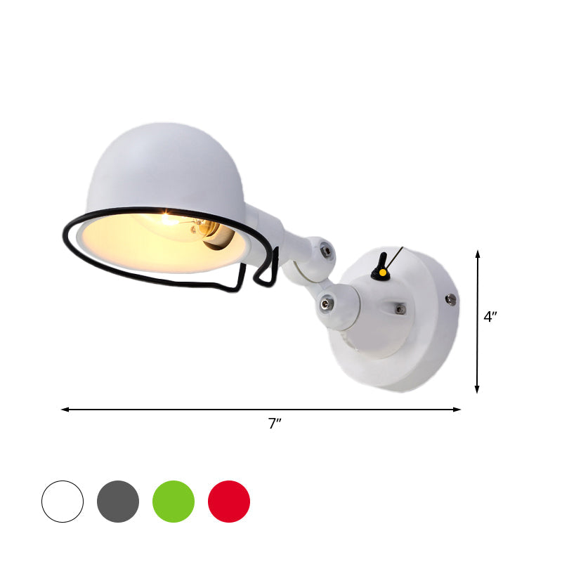 Metallic Dome Shade Wall Lighting Vintage Style 1 Light Bedroom Rotatable Wall Lamp with Ring in White/Red