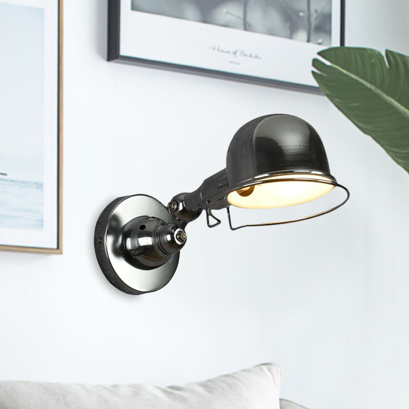 Metallic Dome Shade Wall Lighting Vintage Style 1 Light Bedroom Rotatable Wall Lamp with Ring in White/Red