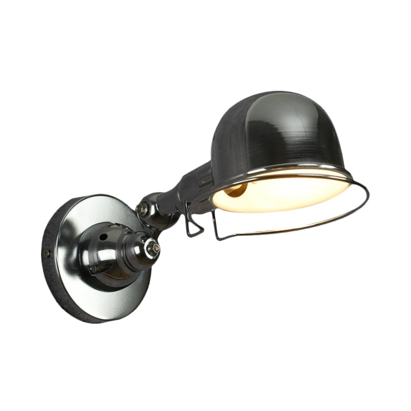 Metallic Dome Shade Wall Lighting Vintage Style 1 Light Bedroom Rotatable Wall Lamp with Ring in White/Red