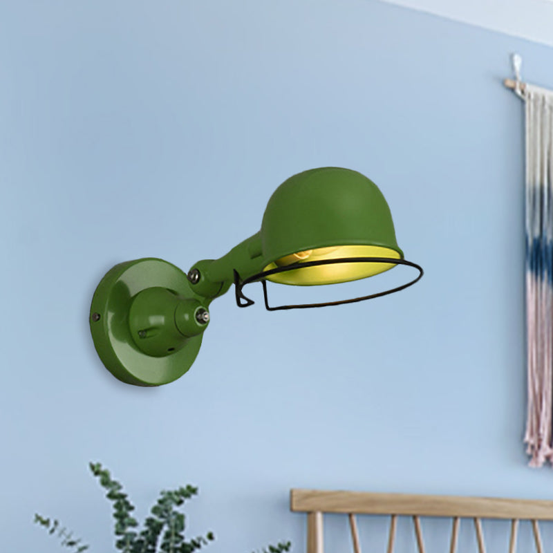 Metallic Dome Shade Wall Lighting Vintage Style 1 Light Bedroom Rotatable Wall Lamp with Ring in White/Red