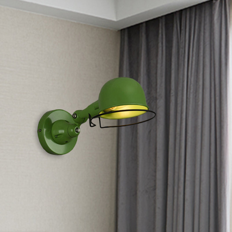 Metallic Dome Shade Wall Lighting Vintage Style 1 Light Bedroom Rotatable Wall Lamp with Ring in White/Red