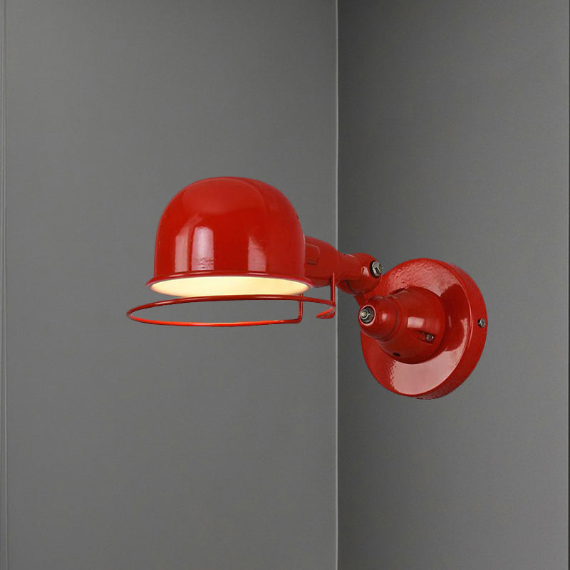 Metallic Dome Shade Wall Lighting Vintage Style 1 Light Bedroom Rotatable Wall Lamp with Ring in White/Red