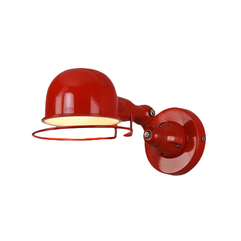 Metallic Dome Shade Wall Lighting Vintage Style 1 Light Bedroom Rotatable Wall Lamp with Ring in White/Red