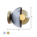 Metallic Half-Moon Wall Lamp Modernist 1-Light Brass/Chrome Wall Light with Orb Tan Glass Shade for Hallway