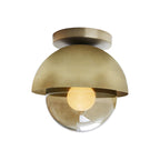 Metallic Half-Moon Wall Lamp Modernist 1-Light Brass/Chrome Wall Light with Orb Tan Glass Shade for Hallway