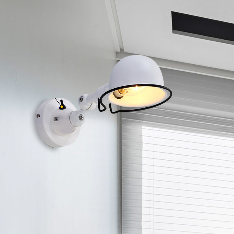 Rust/White Dome Wall Lamp Sconces Retro Style 1 Light Dining Room Adjustable Wall Lighting with Ring