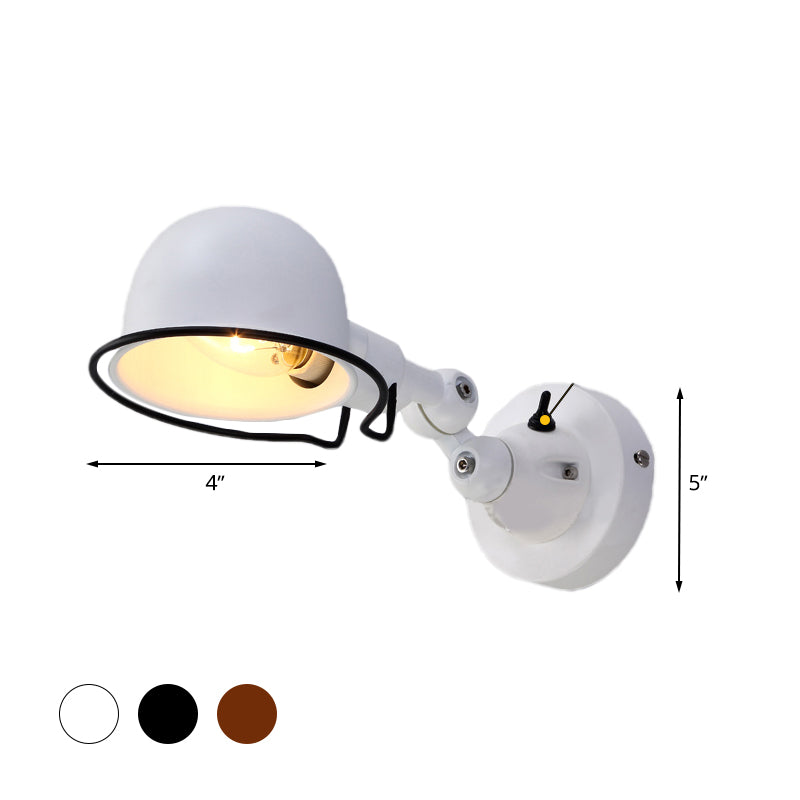 Rust/White Dome Wall Lamp Sconces Retro Style 1 Light Dining Room Adjustable Wall Lighting with Ring