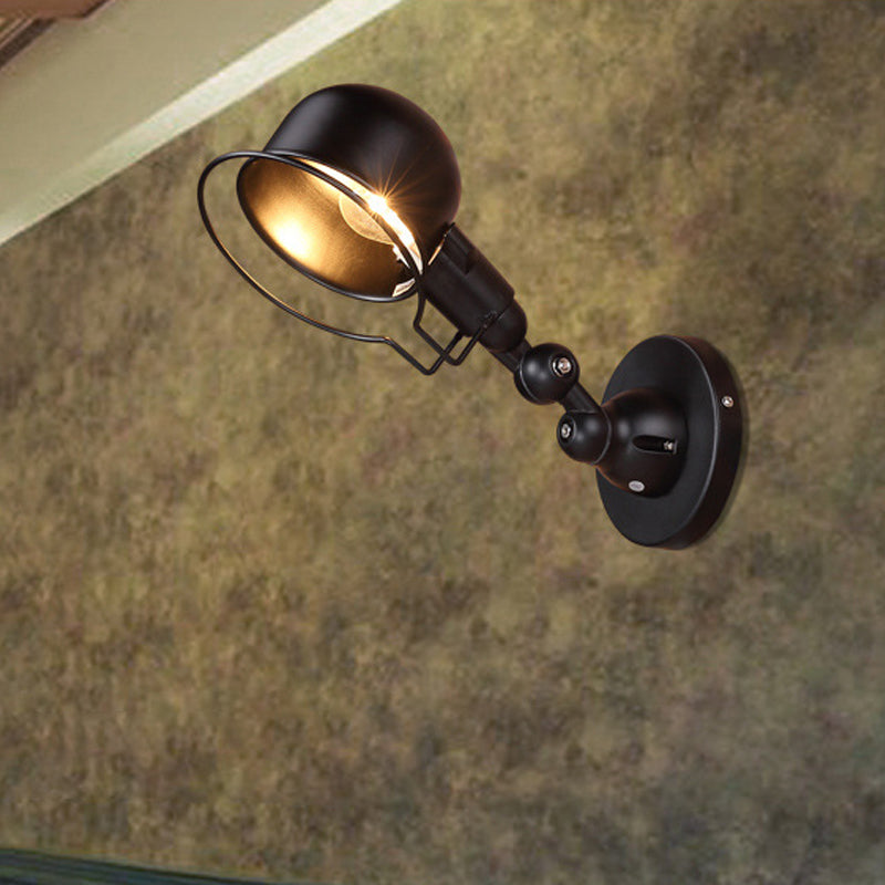 Rust/White Dome Wall Lamp Sconces Retro Style 1 Light Dining Room Adjustable Wall Lighting with Ring