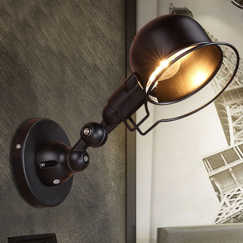 Rust/White Dome Wall Lamp Sconces Retro Style 1 Light Dining Room Adjustable Wall Lighting with Ring