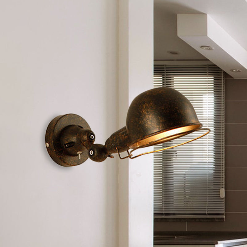 Rust/White Dome Wall Lamp Sconces Retro Style 1 Light Dining Room Adjustable Wall Lighting with Ring