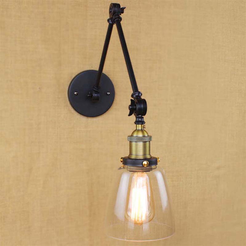 Tapered Clear Glass Wall Lamp Antique Single Bulb Dining Room Wall Lamp with Swingarm