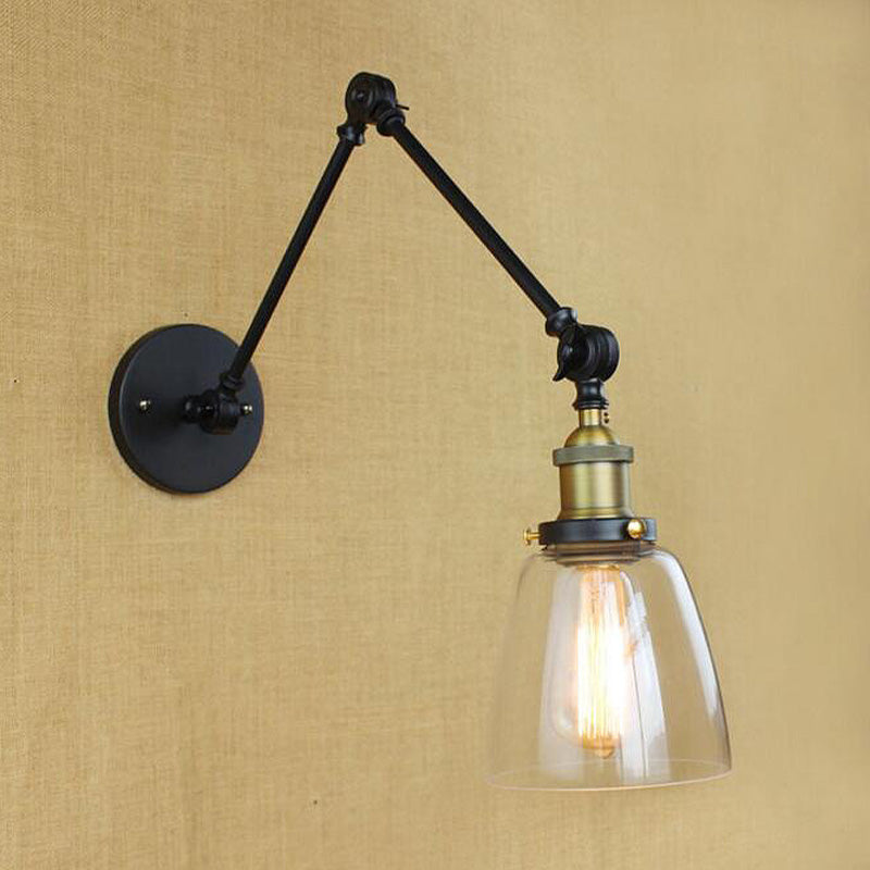 Tapered Clear Glass Wall Lamp Antique Single Bulb Dining Room Wall Lamp with Swingarm
