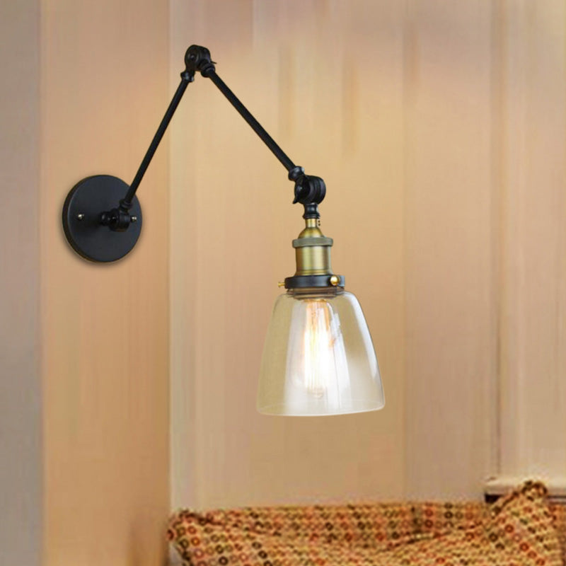 Tapered Clear Glass Wall Lamp Antique Single Bulb Dining Room Wall Lamp with Swingarm