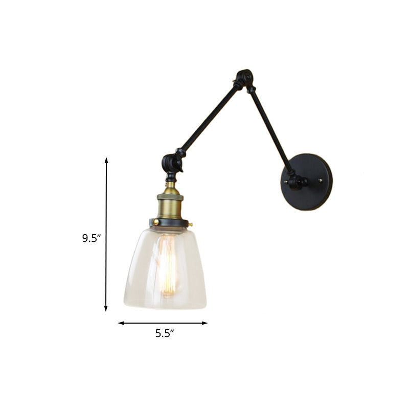 Tapered Clear Glass Wall Lamp Antique Single Bulb Dining Room Wall Lamp with Swingarm
