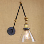Vintage Tapered Wall Lamp Fixture 1 Light Source Clear Glass Wall Lamp in Brass with Extendable Arm