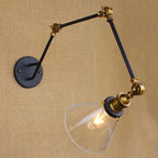 Vintage Tapered Wall Lamp Fixture 1 Light Source Clear Glass Wall Lamp in Brass with Extendable Arm