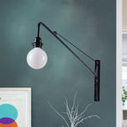 Metal Long Arm Wall Lamp with Bare Bulb Industrial Style 1 Light Study Room Sconces Lighting in Black