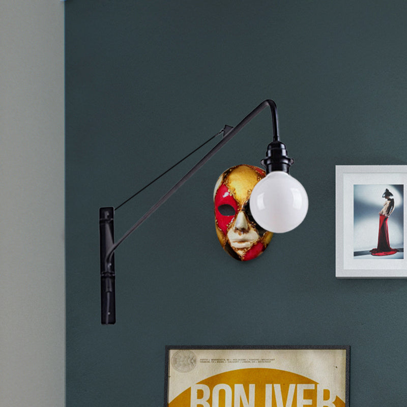 Metal Long Arm Wall Lamp with Bare Bulb Industrial Style 1 Light Study Room Sconces Lighting in Black